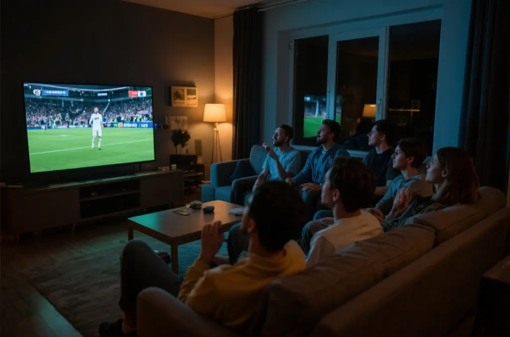 球迷在客厅里流畅观看直播的氛围